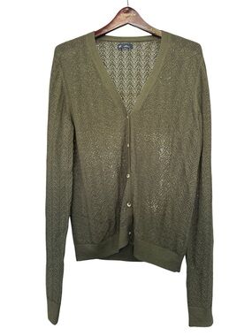 GAP Olive Openwork V-Neck Button Cardigan